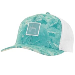 Guy Harvey Mens Saltwater All Over Sublimated Performance Hat Teal Blue Fishing